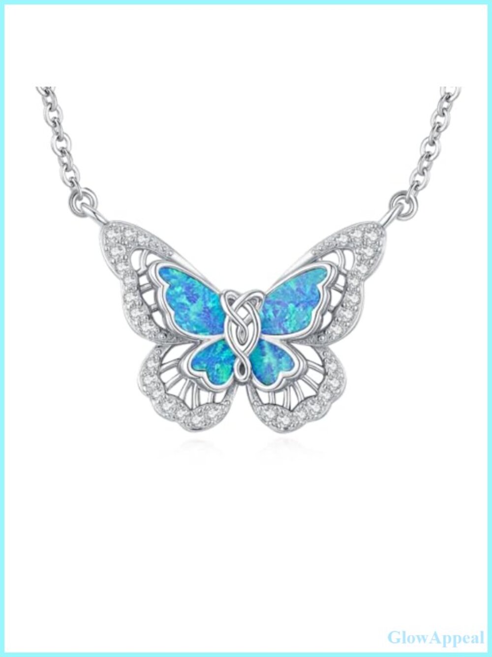 S925 Sterling Silver Opal Butterfly Necklace Celtic Pendant Dainty
